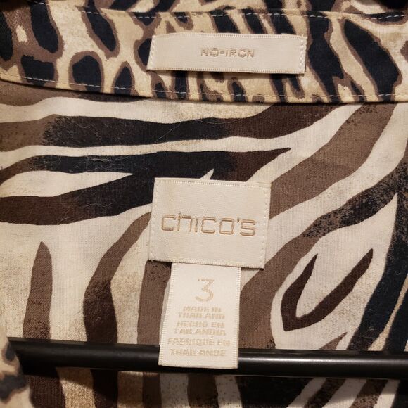Chico's Sz 3 LS Button Up Animal Cheetah Zebra Print 100% Cotton Blouse - Picture 9 of 10